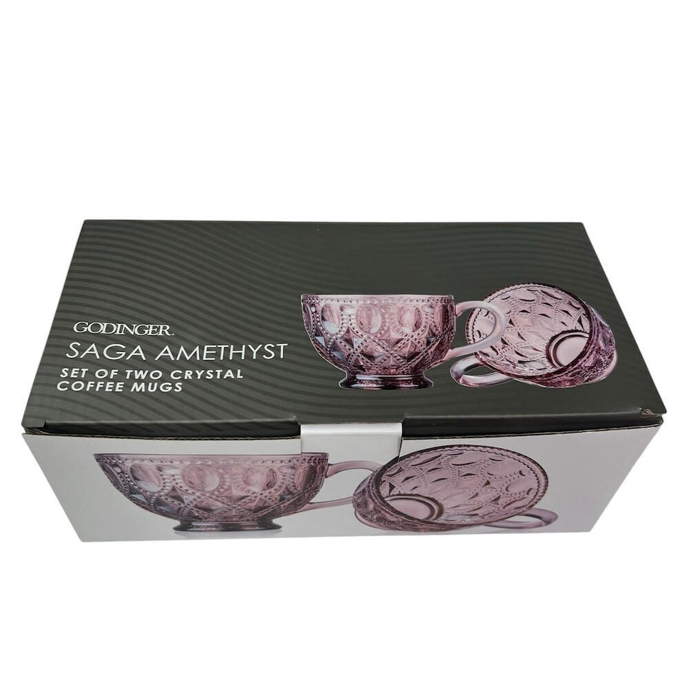 Godinger Saga Amethyst Coffee/Tea Mug Set of 2 Purple Embossed w/ Box